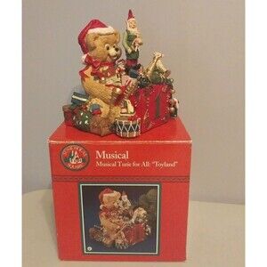 Vintage St. Nicholas Square Teddy Bear Music Box Plays "Toyland" Tested Works